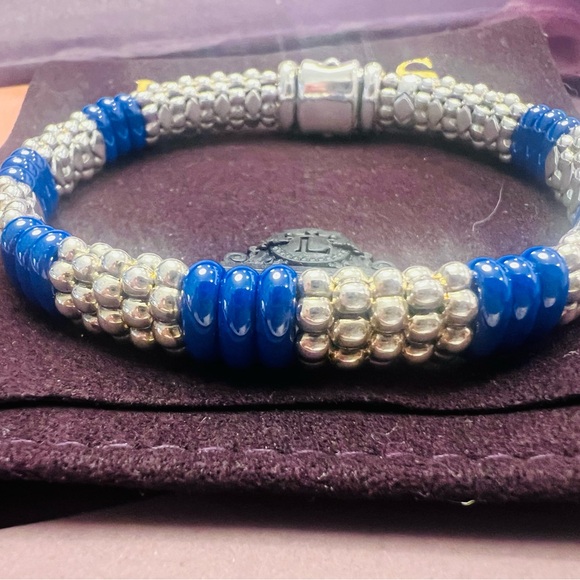 Lagos Blue Caviar Beaded Bracelet in Sterling Silver & Blue Ceramic, 7" - Picture 6 of 6